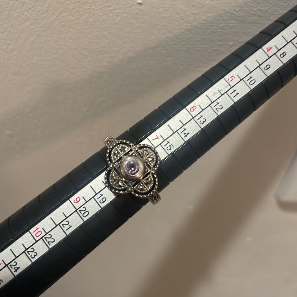 Art Deco style Marcasite ring with pale amethyst center stone - NWOT